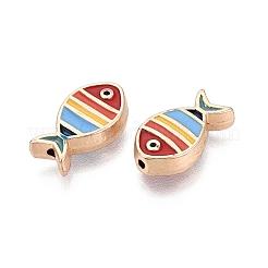 ラックメッキ合金エナメルビーズ  魚  カドミウムフリーと鉛フリー＆ニッケルフリー  ゴールドカラー  カラフル  16x9x4.5mm  穴：1.2mm&nbsp;ENAM-N071-02G-01