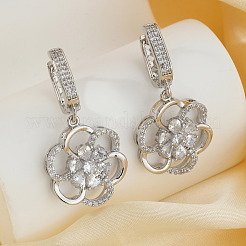 Элегантные латунные серьги-кольца с цветком из прозрачного кубического циркония FY4610-1