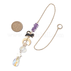 Подвесные ловцы солнца из каплевидного стекла и натурального аметиста&nbsp;HJEW-JM04611