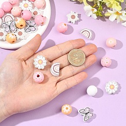 50pcs 10 styles de perles de bois imprimées&nbsp;WOOD-YW0002-02