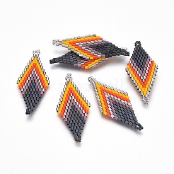 MIYUKI＆TOHO手作り日本のシードビーズリンク  織機模様  菱形  スレートグレイ  43~45x17.6~18.1x1.7~2mm  穴：1.2~1.5mm&nbsp;SEED-E004-B07