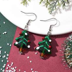 Стеклянные серьги с подвесками в новогодней тематике EJEW-TA00475-03