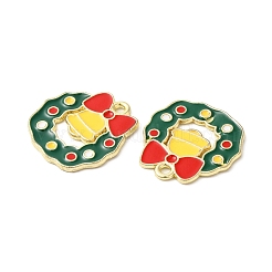 クリスマス合金エナメルペンダント  ゴールドカラー  クリスマスリース  18.5x18.5x1mm  穴：1.6mm&nbsp;ENAM-D050-13G-01G
