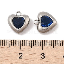 304ステンレススチールマイクロパヴェキュービックジルコニアチャーム  プラチナ  ハート  ブルー  10.5x10x5mm  穴：1.4mm&nbsp;STAS-S131-17P-02