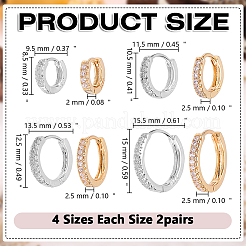 8 paio di orecchini a cerchio in ottone micro pavé con zirconi cubici trasparenti e 8 stili&nbsp;EJEW-AR0001-15