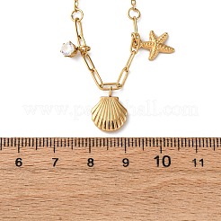 Ожерелья из нержавеющей стали 304 с подвесками в форме ракушки и морской звезды со стразами для женщин NJEW-M107-02G