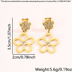 304ステンレススチールとクリスタルラインストーンのスタッドピアス  花  ゴールドカラー  35x20mm&nbsp;WG71F23-01