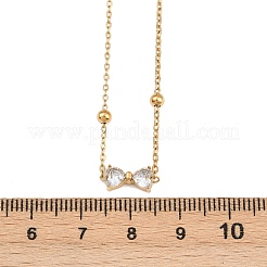 Женские ожерелья с подвеской-бантом из нержавеющей стали 304 с прозрачными кубическими цирконами&nbsp;LS-NJEW-G179-08G