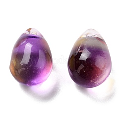 電気メッキガラスチャーム  ティアドロップ  スミレ  14x10mm  穴：1.2mm&nbsp;GLAA-P049-C07