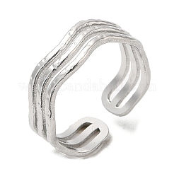 変色しない304ステンレススチール製トリプルラインオープンカフリング（女性用）  ステンレス鋼色  usサイズ7（17.3mm）&nbsp;RJEW-M149-02P
