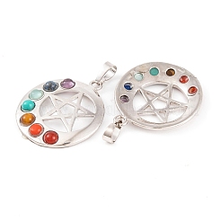 Chakra ojo de tigre natural y lapislázuli natural y cornalina natural y turquesa sintética y colgantes de vidrio&nbsp;G-NH0025-12P