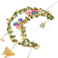 Подвески в форме луны из натурального зеленого авантюрина и латуни&nbsp;HJEW-K046-08G-01