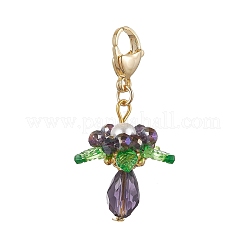 ガラス、アクリル、貝殻パールの花のペンダント装飾  ステンレススチール製ロブスタークロウ留め金304個付き  パープル  44~46mm&nbsp;HJEW-MZ00209-05
