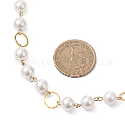 Ожерелья из круглого жемчуга с латунными звеньями для женщин&nbsp;NJEW-JN05631