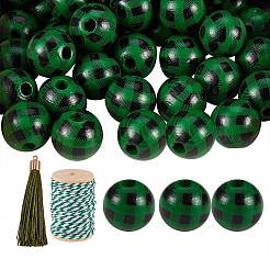 50pcs perles en bois naturel avec motif tartan&nbsp;DIY-SZ0003-11B