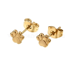 女性用304ステンレススチールスタッドピアス  ゴールドカラー  足跡  5x6mm&nbsp;EJEW-G459-01A-G