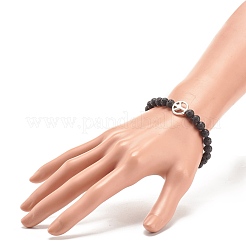 Bracelet extensible en pierre de lave naturelle avec perles de signe de paix en alliage&nbsp;BJEW-JB08309-05