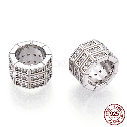 925 perles en argent sterling plaqué rhodium avec micro pavé de zircones cubiques, colonne octogone, sans nickel, Platine plaqué réel, 9x9x6mm, Trou: 6mm