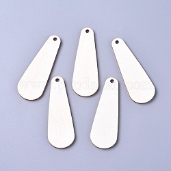 Unfinished Blank Poplar Wood Big Pendants, Undyed, Teardrop, for Jewelry Making, Floral White, 65.5x23.5x2.5mm, Hole: 3mm