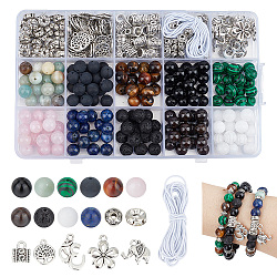 Nperline circa 332 pezzo di perle di pietra naturale chakra per la creazione di gioielli, Perle rotonde di pietre preziose miste, ciondoli in lega, perline distanziatrici con strass, per la creazione di gioielli, collane, braccialetti fai da te