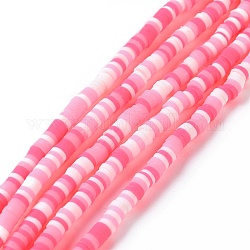 Handmade Polymer Clay Beads Strands, for DIY Jewelry Crafts Supplies, Heishi Beads, Disc/Flat Round, Pink, 3x0.6~1.2mm, Hole: 1.6~1.8mm, about 412pcs/strand, 15.94 inch(40.5cm)
