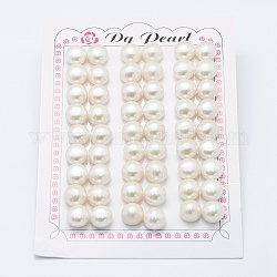 Natural Cultured Freshwater Pearl Beads, Grade 3A, Half Drilled, Rondelle, Dyed, White, 9.5x7mm, Hole: 0.8mm, about 54pcs/board