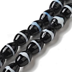 Handmade Lampwork Beads strand, Oval, Black, 9.5~10x6~6.5mm, Hole: 1.2mm, about 38pcs/strand, 13.98 inch(35.5cm)