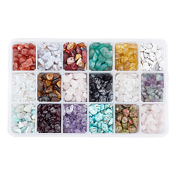 Perlas de viruta de piedras preciosas mezcladas naturales y sintéticas arricraft, 5~8x5~8mm, agujero: 1 mm, 18materiales / caja