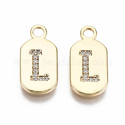 Brass Micro Pave Clear Cubic Zirconia Pendants, Nickel Free, Real 18K Gold Plated, Oval with Word, Letter.L, 16x7.5x1.5mm, Hole: 1.8mm