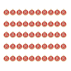 Charms aus vergoldeter Legierung, mit Emaille, emaillierte Pailletten, Flachrund, rot, Buchstabe r, 14x12x2 mm, Bohrung: 1.5 mm, 50 Stück / Karton