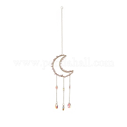 Crystal Chandelier Glass Teardrop Pendant Decorations, Hanging Sun Catchers, with Natural Rose Quartz Chips Beads, Moon, 518mm