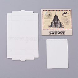 Scatole di carta kraft e cartoline espositive gioielli collana, scatole per imballaggio, con motivo a castello, bianco, dimensioni della scatola piegata: 7.3x5.4x1.2 cm, scheda di visualizzazione: 7x5x0.05 cm