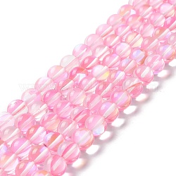 Synthetic Moonstone Beads Strands, Round, Pink, 10mm, Hole: 1mm, about 37~39pcs/strand, 14.76''~14.96''(37.5~38cm)
