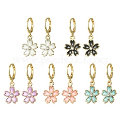 Ohrhänger mit Blumen-Motiv aus legierter Emaille, Kristall-Strass-Sakura-Ohrhänger für Damen, Mischfarbe, 30x13.5 mm