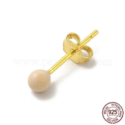 Aretes con bola redonda esmaltada, joyas de plata de ley 925 dorada para mujer, peachpuff, 14.5x3mm, pin: 0.8 mm
