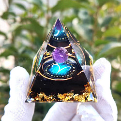 Orgonite Pyramid Resin Energy Generators, Reiki Natural Amethyst Inside for Home Office Desk Decoration, Aries, 60x60x60mm
