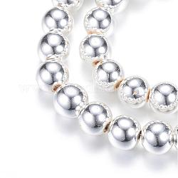Chapelets de perles en hématite synthétique sans magnétiques, ronde, Plaqué Argent, 6mm, Trou: 1~1.5mm, Environ 67~72 pcs/chapelet, 15.7 pouce