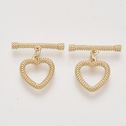 Brass Toggle Clasps, Real 18K Gold Plated, Heart, Nickel Free, 22mm, Bar: 21x4.5x3mm, Hole: 1.2mm, Heart: 15.5x14x2.5,  Hole: 1.2mm, Jump Ring: 5x3x1mm