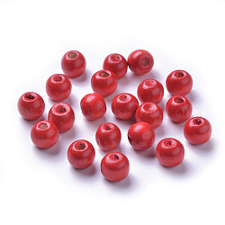 Perles en bois naturel teint, ronde, sans plomb, rouge, 10x9mm, Trou: 3mm