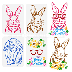 FINGERINSPIRE 4PCS Rabbit Painting Stencils 11.7x8.3 inch Happy Easter Decoration Plastic Long-Eared Rabbit Stencil Sunflower Leaves Glasses Easter Egg Art Craft Stencil for Wall Tiles Home Decor