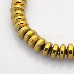 Fili di perline rondelle di ematite sintetica non magnetica, oro placcato, 6x3mm, Foro: 1 mm, circa 140pcs/filo, 15.7 pollice