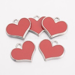 Alloy Enamel Pendants, Heart, Red, Great For Mother's Day Gifts Making, Lead Free & Cadmium Free & Nickel Free, Platinum, about 16.5mm long,19.5mm wide,1mm thick,hole:1.5mm