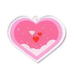 Pendentif acrylique transparent saint valentin, breloque coeur, rose chaud, 40.5x49.5x2mm, Trou: 3mm