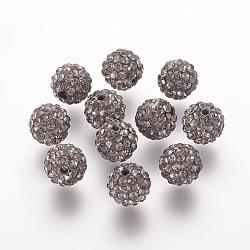 Бусины со стразами, полимерная глина , класс А, круглые, pave disco бусины, черный алмаз, 10x9.5 мм, отверстие : 1.5 мм