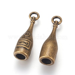 Tibetan Style Alloy Pendants, Bottle with Word Wine, Cadmium Free & Nickel Free & Lead Free, Antique Bronze, 28x8mm, Hole: 3mm, about 367pcs/1000g