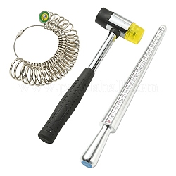 Jewelry Measuring Tool, with Aluminium Ring Size Sticks Ring Mandrel & Alloy American Calibration Ring Sizers Professional Model, Platinum, Stick: 250x25mm, Ring: 11~22mm, Hammer: 240x77x29.5mm