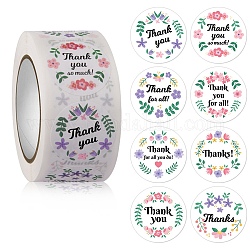 8 Dankeschön-Sticker-Rolle, runde Klebeetiketten aus Papier, dekorative Siegelaufkleber für Weihnachtsgeschenke, Hochzeit, Party, Blumenmuster, 25 mm, 500pcs / roll