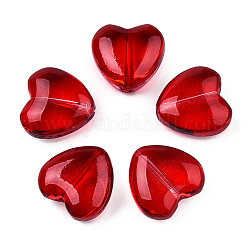 Perle di vetro verniciate a spruzzo trasparente, cuore, rosso, 12x12x5.5mm, Foro: 0.9~1 mm