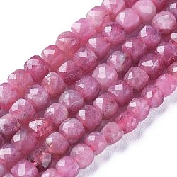 Natürliche rosa Turmalin Perlen Stränge, facettiert, Würfel, 4~4.5x4.5~5x4.5~5 mm, Bohrung: 0.7 mm, ca. 87 Stk. / Strang, 15.35 Zoll (39 cm)