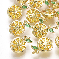 Ottone fascino zirconi, limone, oro, vero placcato oro 18k, 11.5x7.5x4.5mm, Foro: 1.2 mm